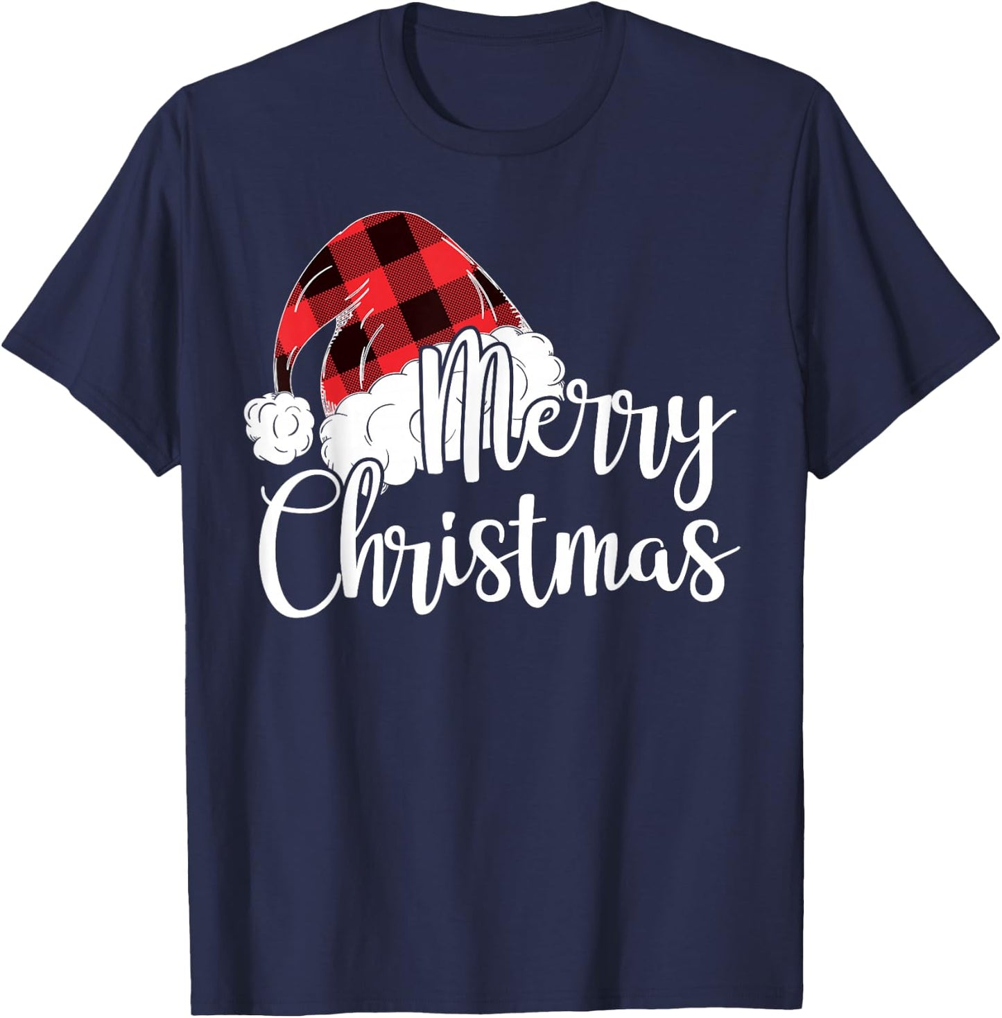 Merry Christmas Gift Cute Plaid Santas Hat Funny Women Xmas T-Shirt - T-Shirt | Navy