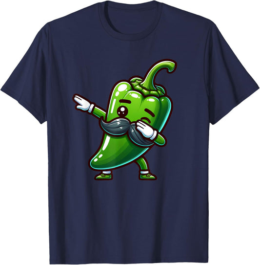 Dabbing Jalapeno Pepper Mustache Cinco de Mayo Boy Girl Kids T-Shirt - T-Shirt | Navy