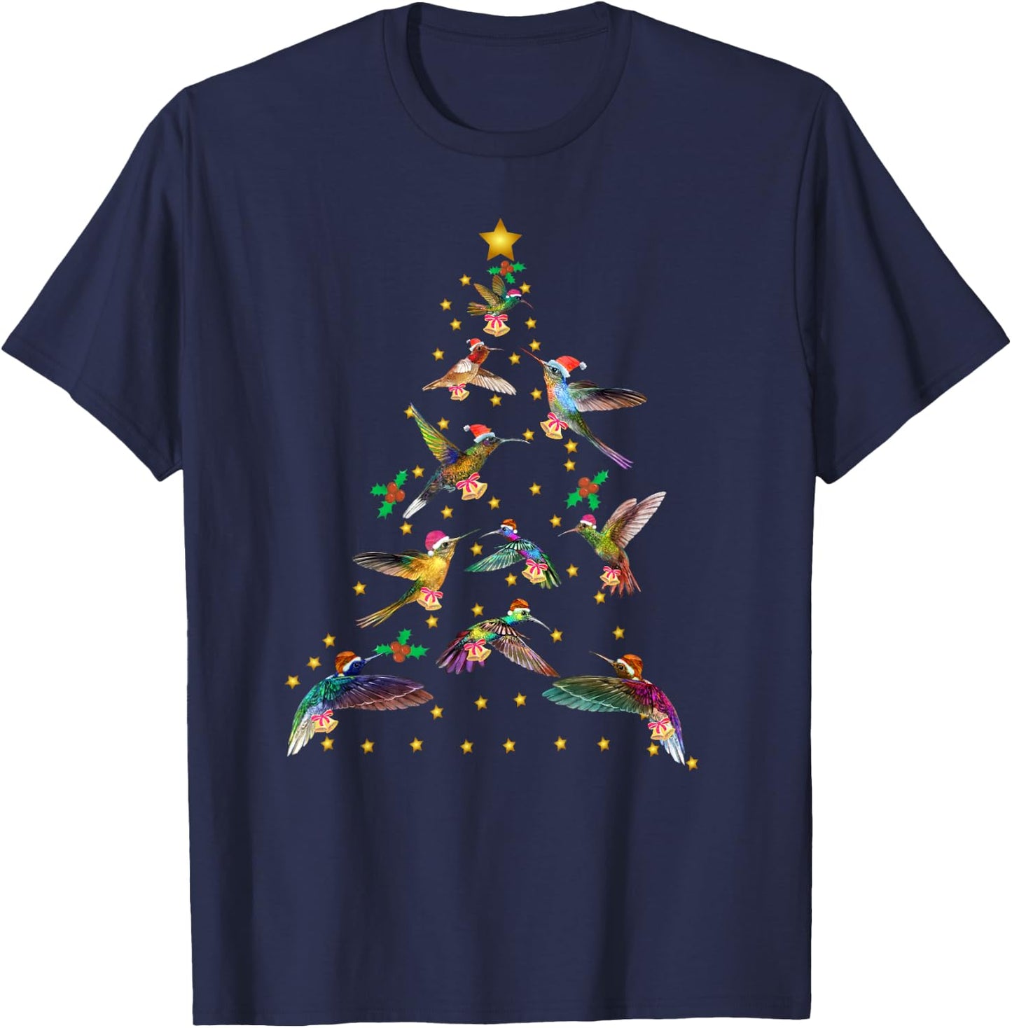 Watercolor Hummingbird Christmas Tree for Bird Lover T-Shirt - T-Shirt | Navy