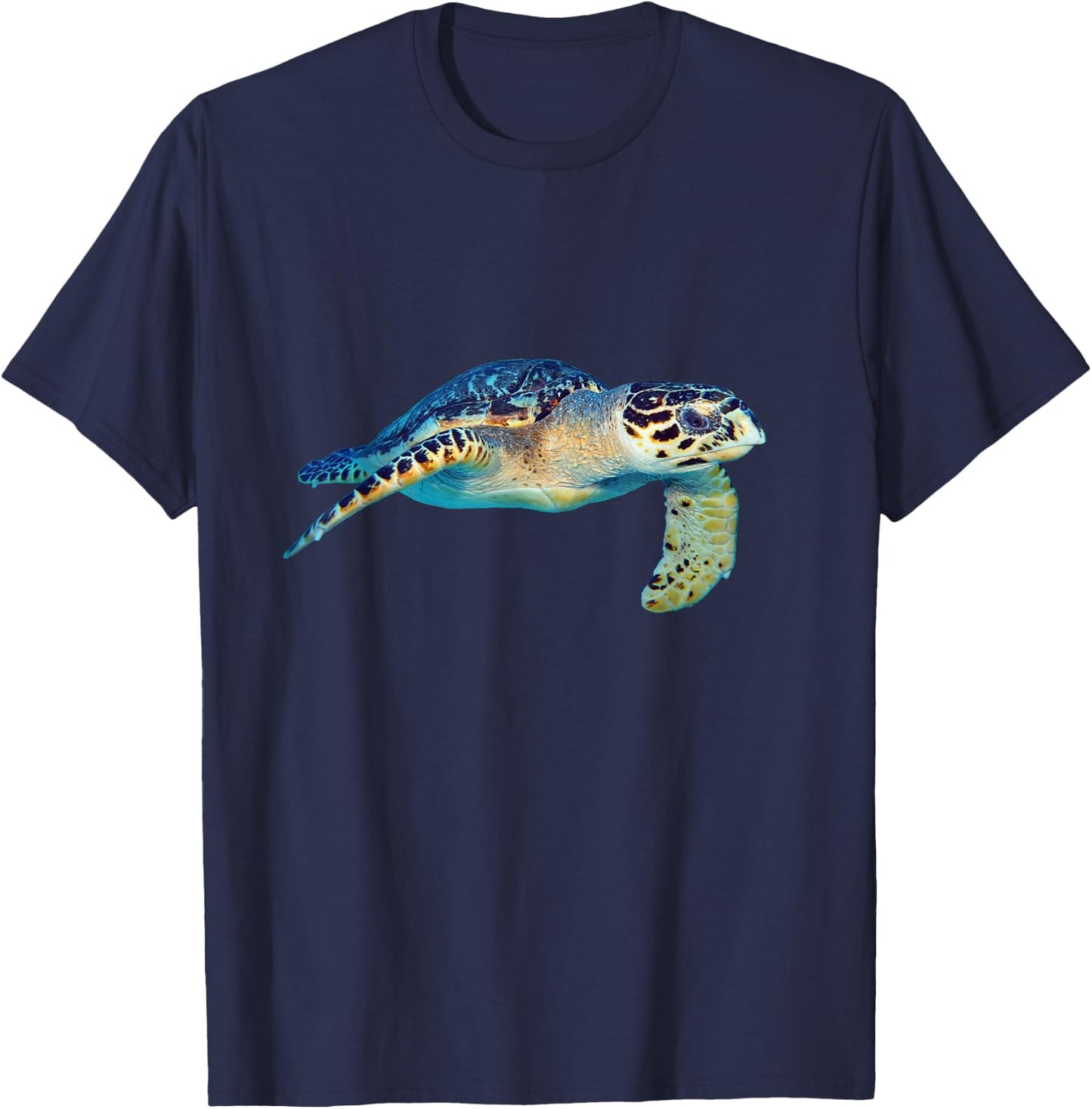 Friendly Sea Turtle Swimming Underwater Photo Art Cutout T-Shirt - T-Shirt | Navy