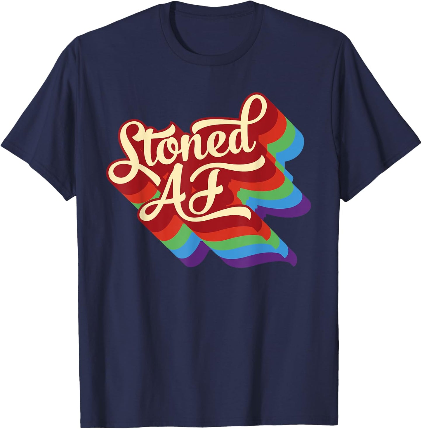 Retro 70s Stoned AF Cannabis T-Shirt - T-Shirt | Navy