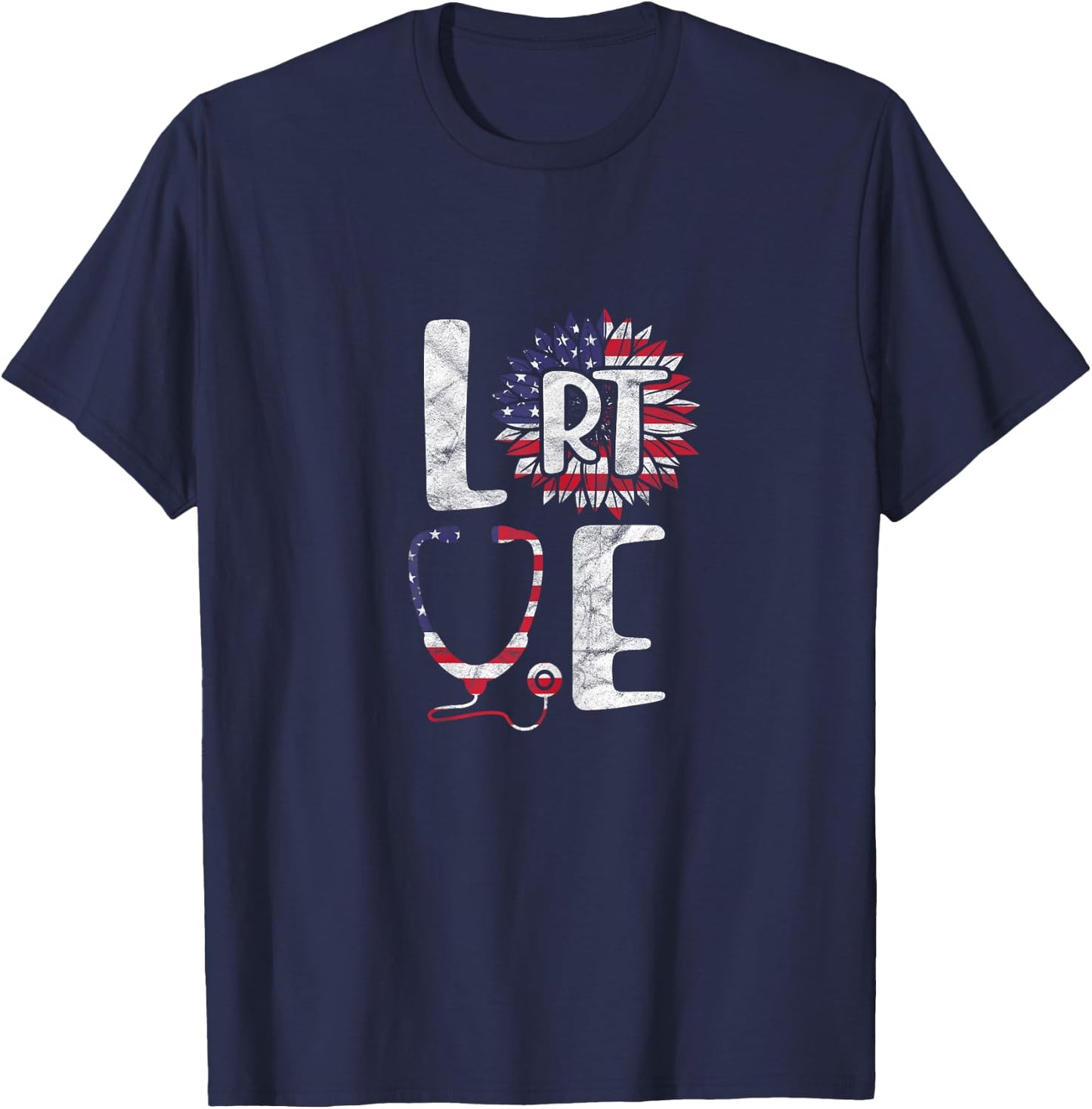 Love RT Respiratory Therapist 4th of July Patriotic Nurse Women T-Shirt - T-Shirt | Navy