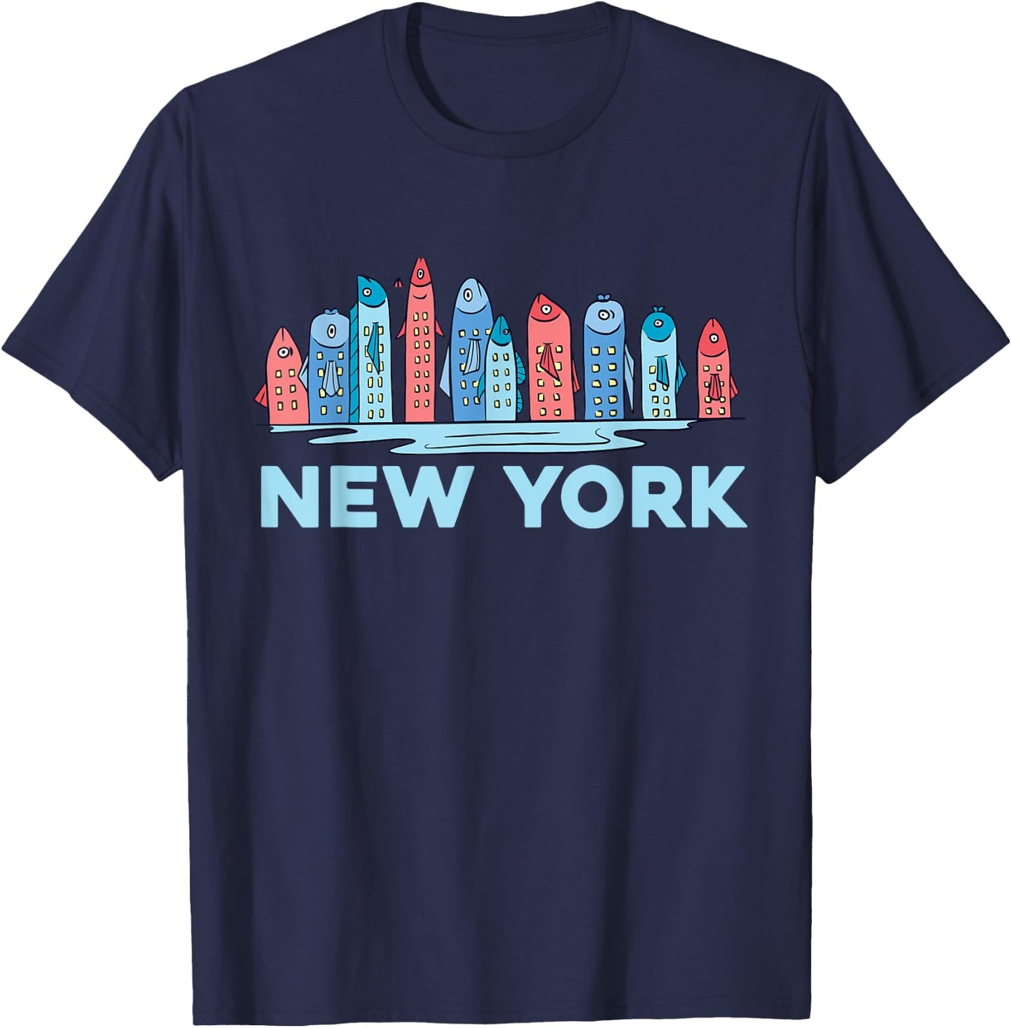New York City NY NYC Fish Skyline Funny Fishing Pride Gift T-Shirt - T-Shirt | Navy