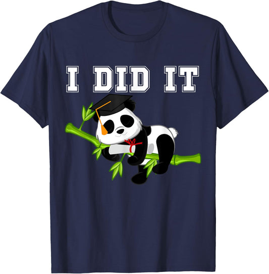 I Did It Funny Kawaii Panda with Graduation Cap Diploma T-Shirt - T-Shirt | Navy