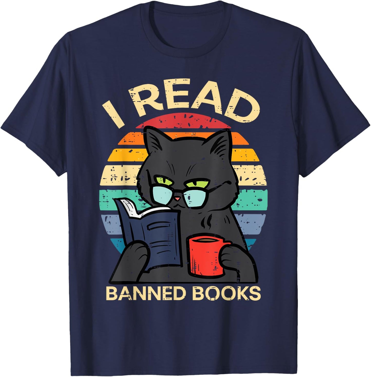 Black Cat Banned Books Funny Read Reading Librarian Women T-Shirt - T-Shirt | Navy