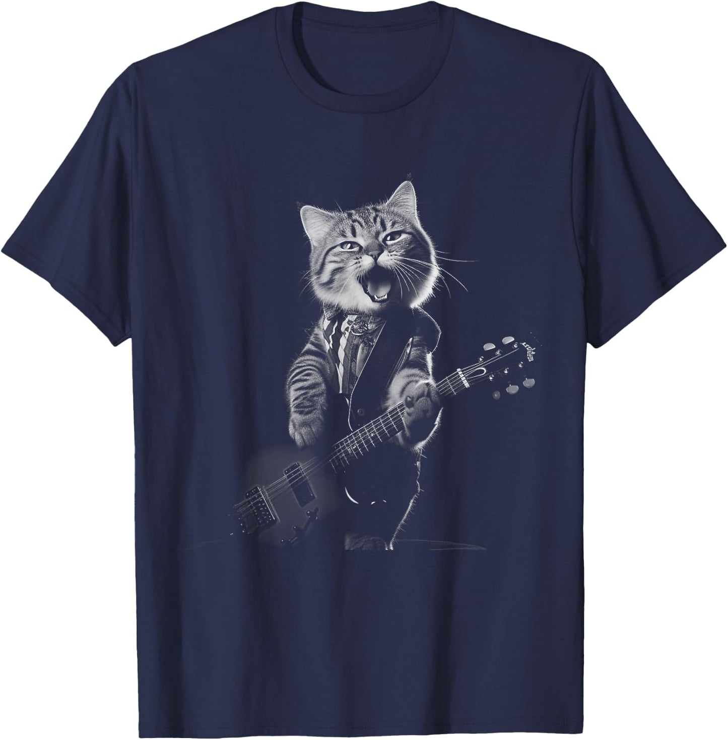 Funny cat musician men women kids music cat playing guitar T-Shirt - T-Shirt | Navy