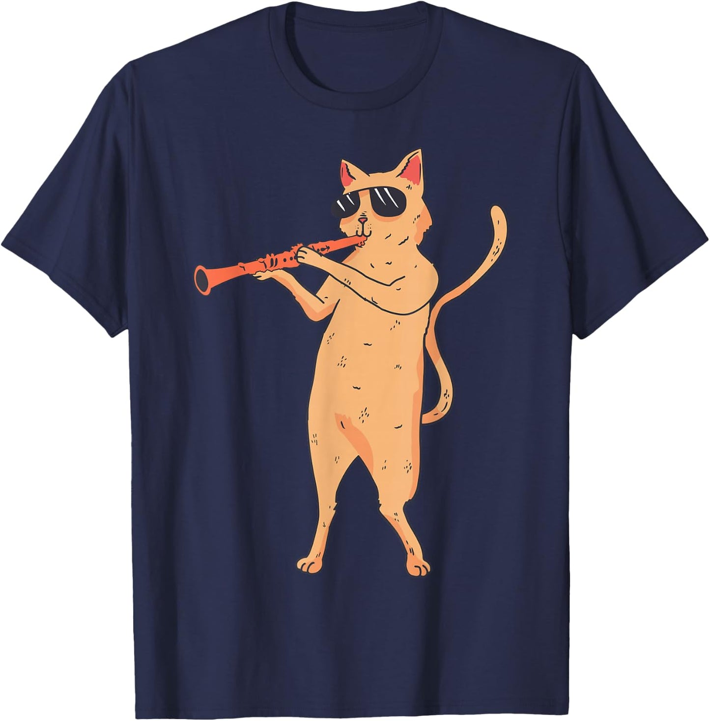 Cat Playing The Clarinet Gift kitty lover T-Shirt - T-Shirt | Navy