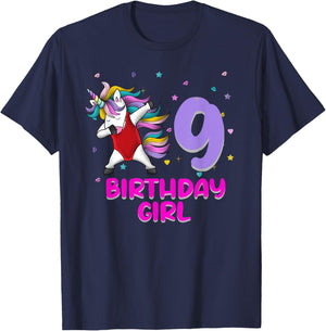 Unicorn Swimsuit 9th Birthday Girl Love Funny 9 Years Old T-Shirt - T-Shirt | Navy
