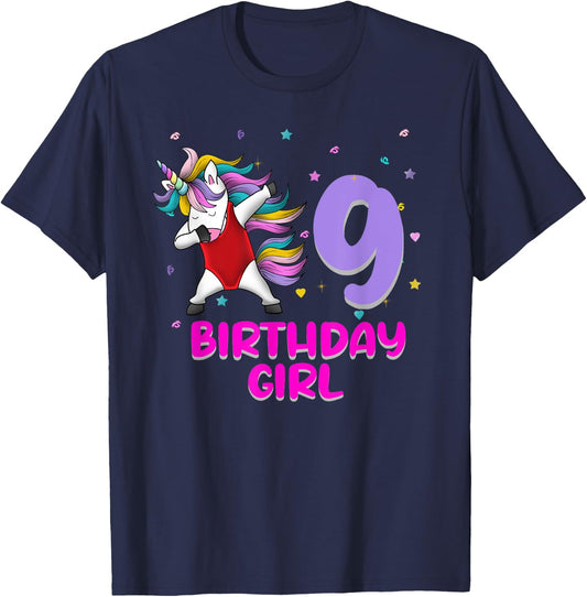 Unicorn Swimsuit 9th Birthday Girl Love Funny 9 Years Old T-Shirt - T-Shirt | Navy