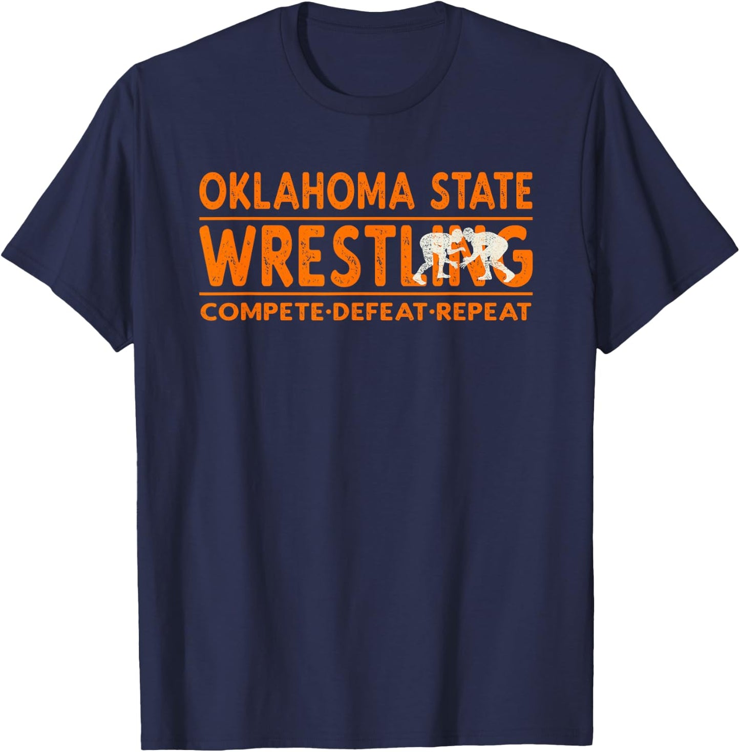Oklahoma State Wrestling - Compete Defeat Repeat T-Shirt - T-Shirt | Navy