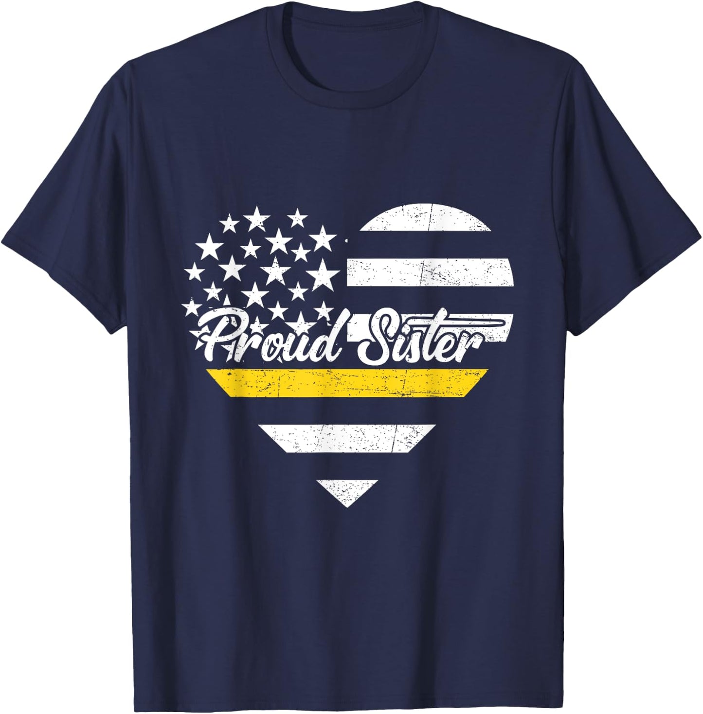 Proud Sister Of 911 Dispatcher Thin Gold Line Heart T-Shirt - T-Shirt | Navy