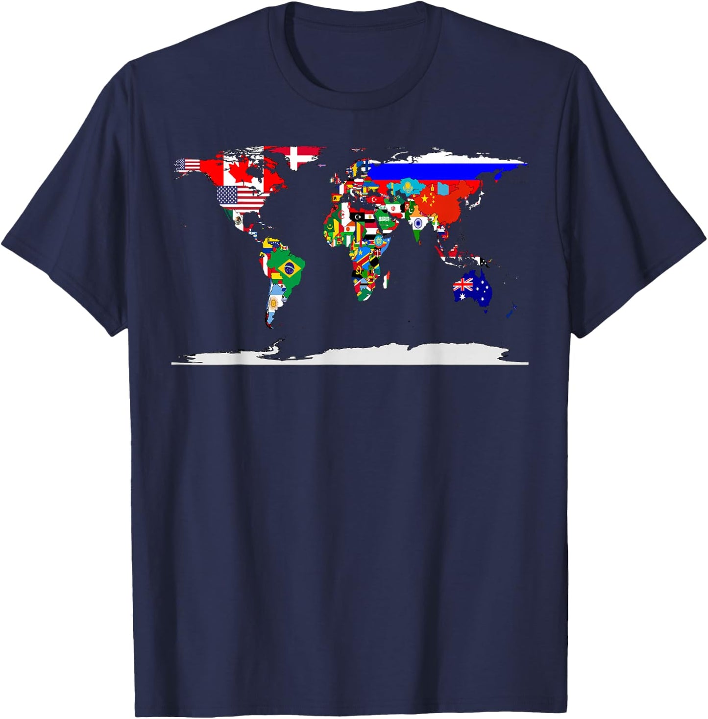 Map of The World and Flags of The Countries of The World T-Shirt - T-Shirt | Navy
