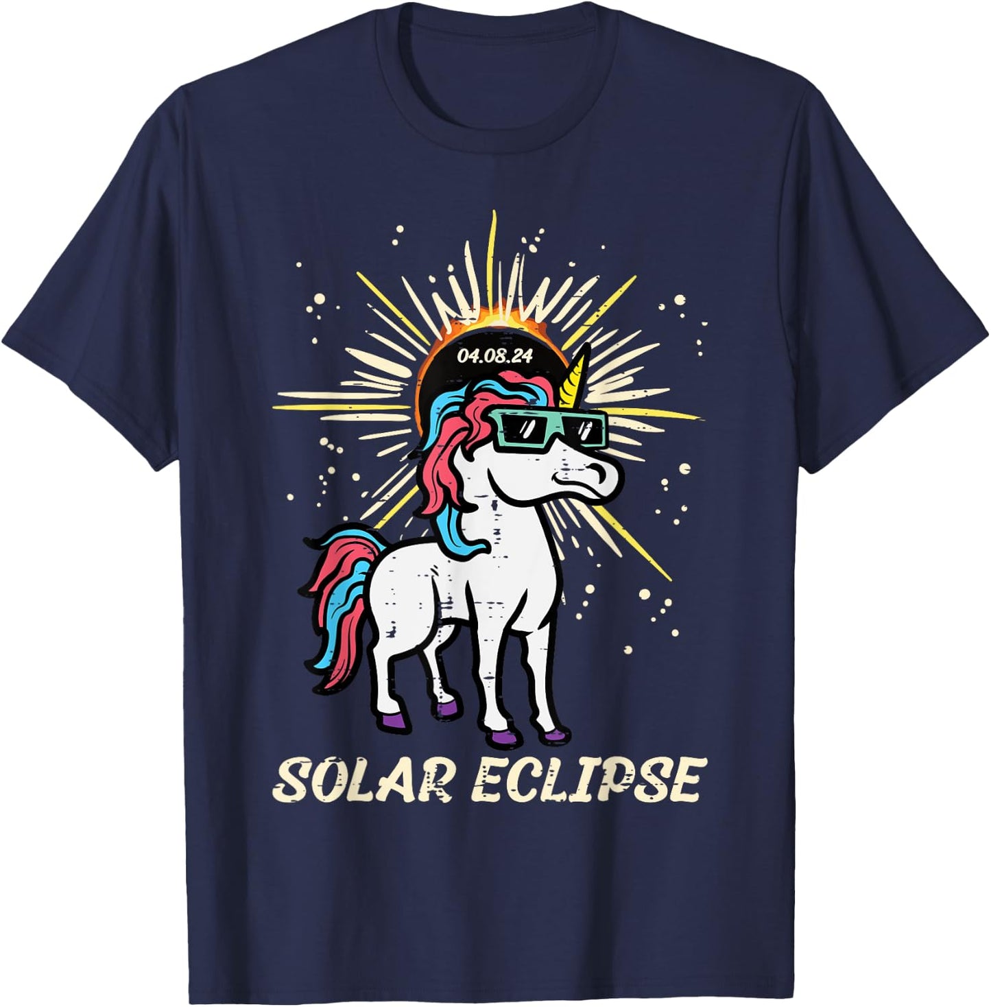 Unicorn Solar Eclipse 2024 Totality April 8 Women Men Kids T-Shirt - T-Shirt | Navy