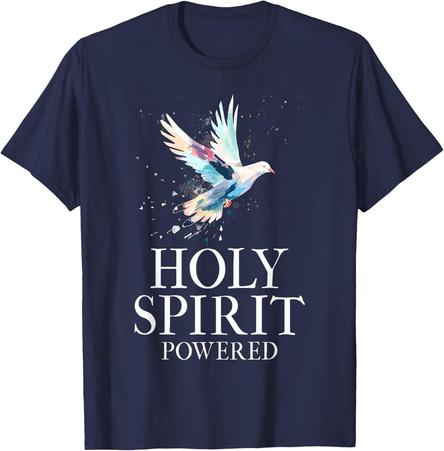 Christian White Dove Bird Watercolour Holy Spirit T-Shirt - T-Shirt | Navy