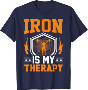 Iron Is My Therapy I Weightlifting T-Shirt - T-Shirt | Navy