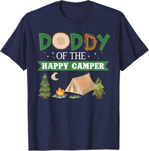 Daddy Of The Happy Camper Shirt 1st Bday Camping Trip T-Shirt - T-Shirt | Navy