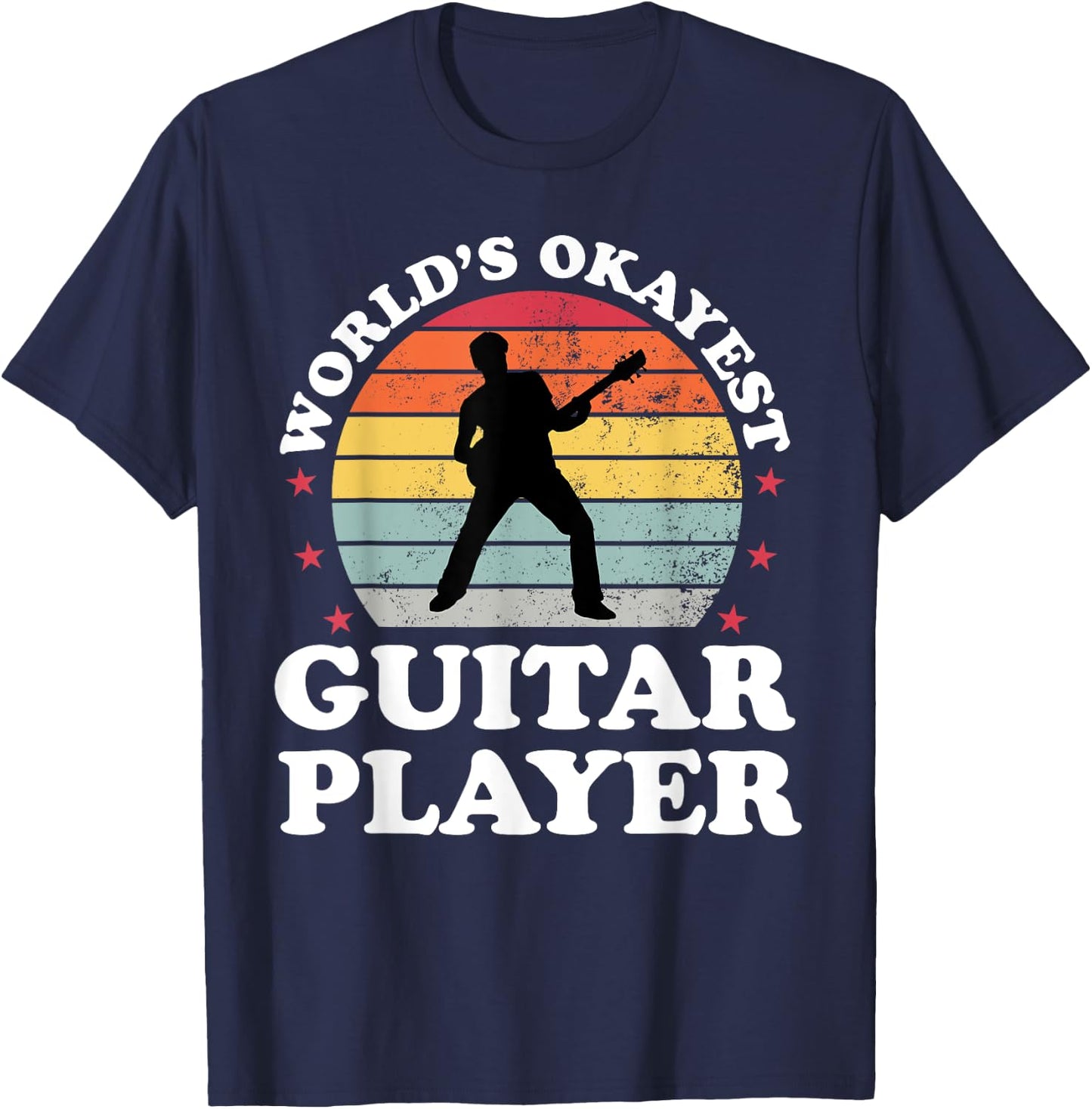 Retro Worlds Okayest Guitar Player Guitarist Funny Musician T-Shirt - T-Shirt | Navy