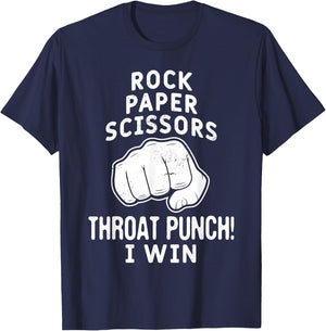 Funny Rock Paper Scissors Throat Punch I win T-Shirt - T-Shirt | Navy