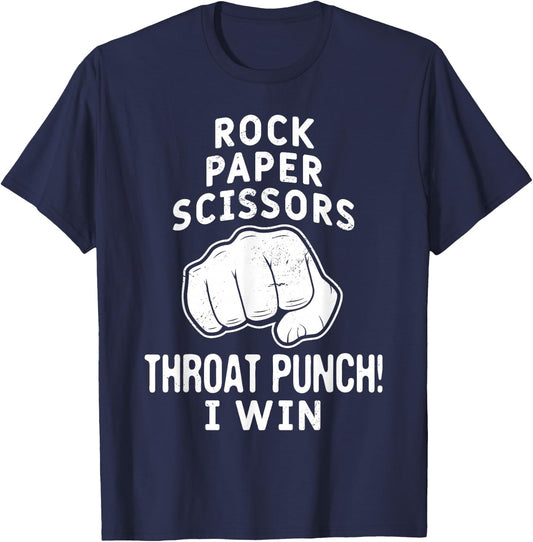 Funny Rock Paper Scissors Throat Punch I win T-Shirt - T-Shirt | Navy