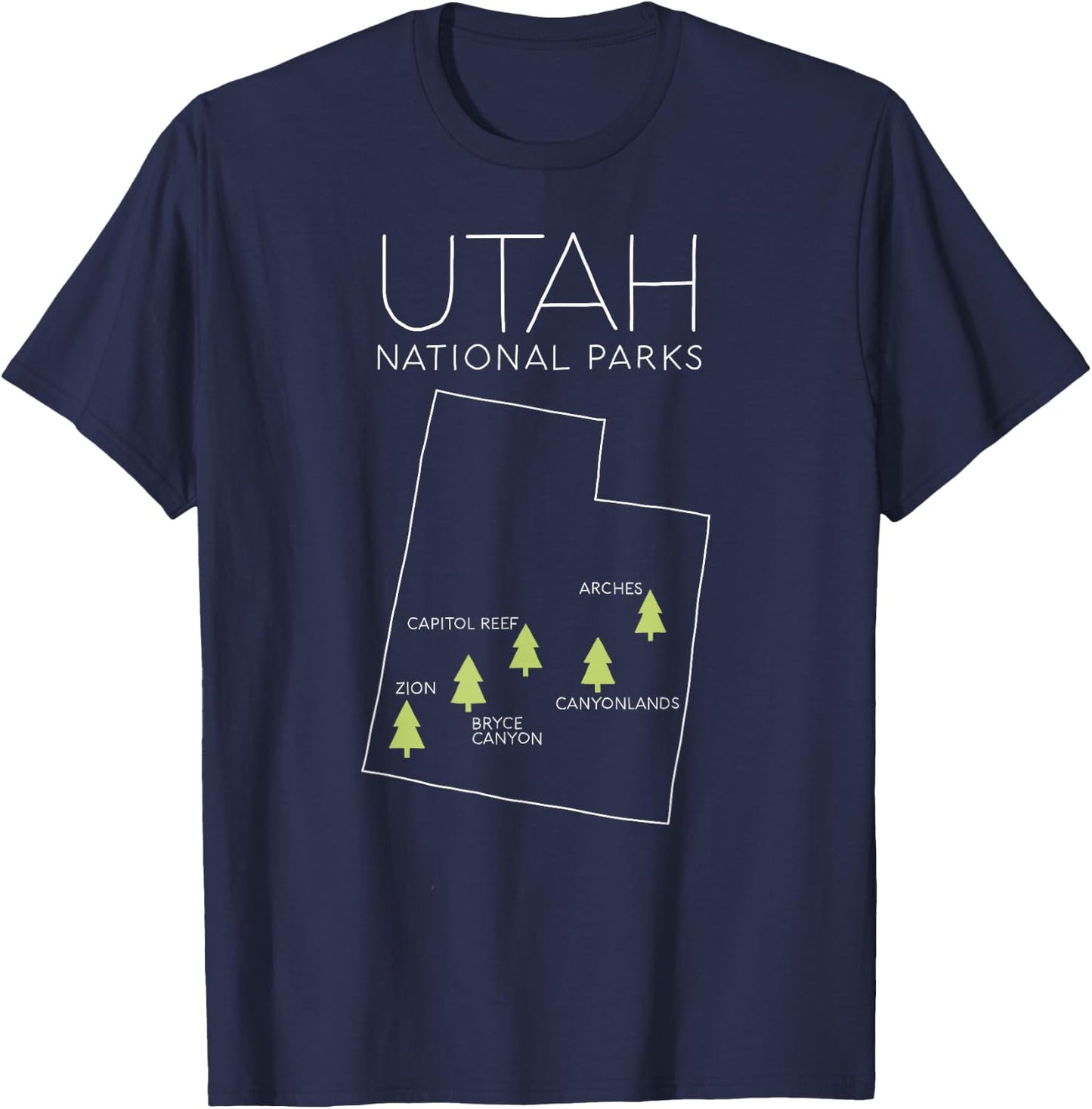 Utah National Park Map Zion Bryce Canyon Arches Canyonlands T-Shirt - T-Shirt | Navy