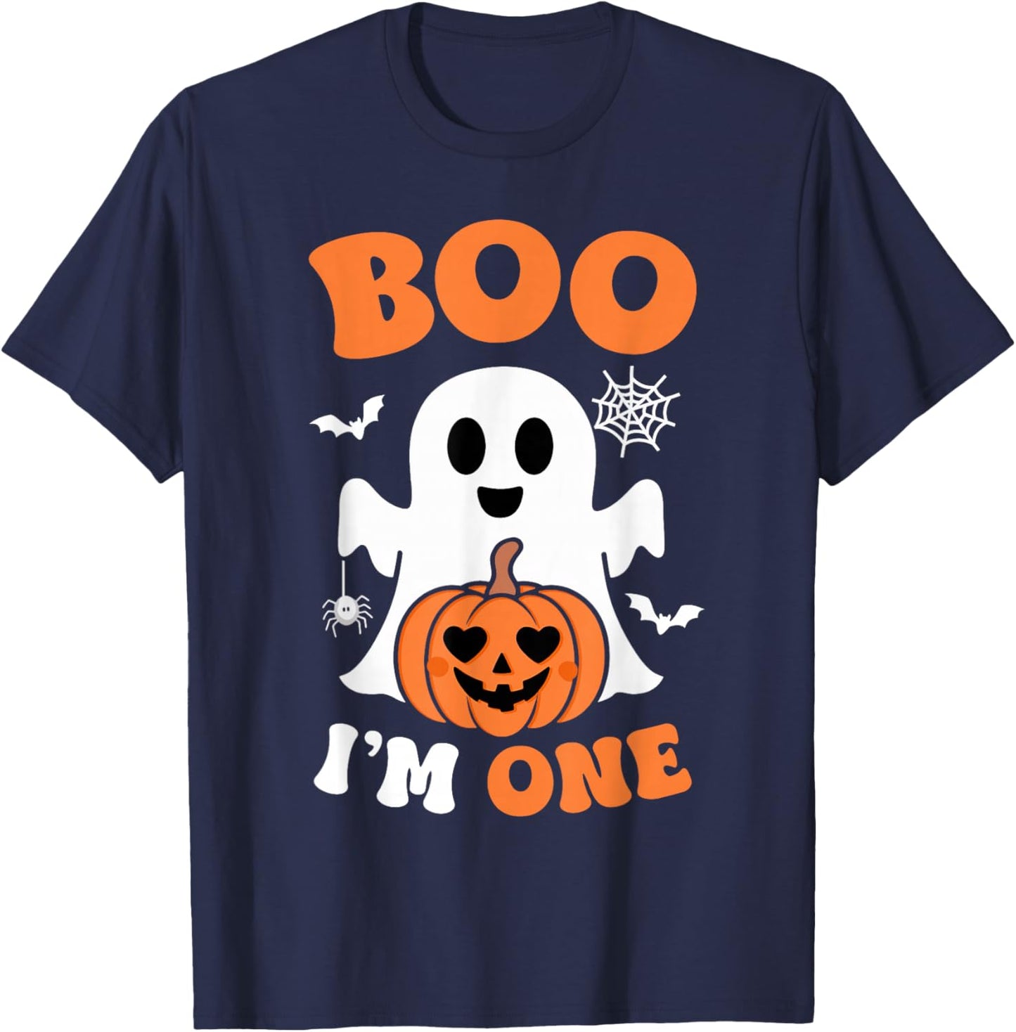 Ghost Boo I'm One Year 1st Birthday Boys Halloween Groovy T-Shirt - T-Shirt | Navy