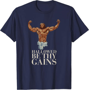 Vintage Hallowed Be Thy Gains Swole Jesus Is Your Homie T-Shirt - T-Shirt | Navy