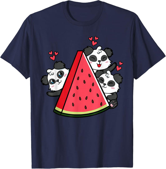 Panda Bear Watermelon Lover Summer Fruit Slice T-Shirt - T-Shirt | Navy