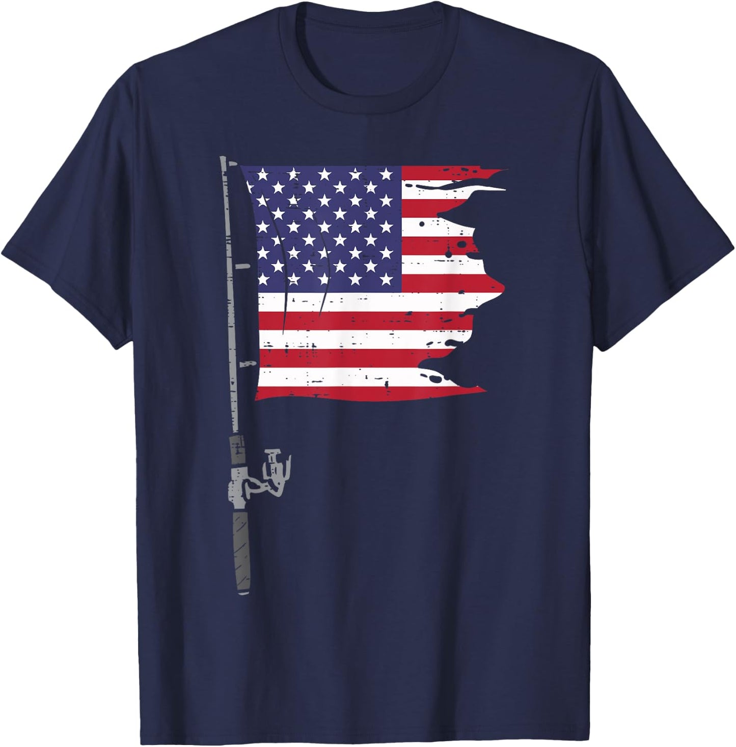 Fishing Rod American Flag Fish 4th Of July Patriot Men Dad T-Shirt - T-Shirt | Navy