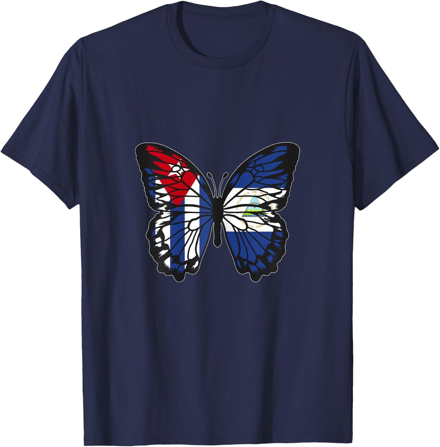 Cuba and Nicaragua Mix Butterfly Half Cuban half Nicaraguan T-Shirt - T-Shirt | Navy