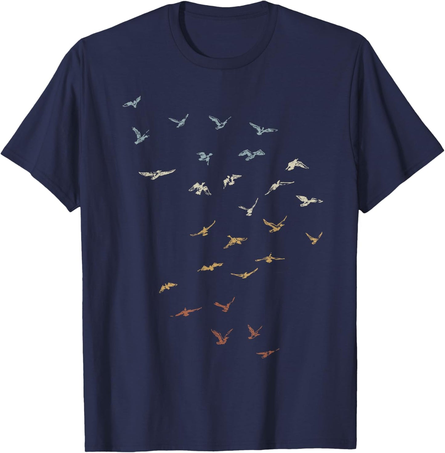 80s Retro Style Dream of Flying Vintage Bird Swarm T-Shirt - T-Shirt | Navy