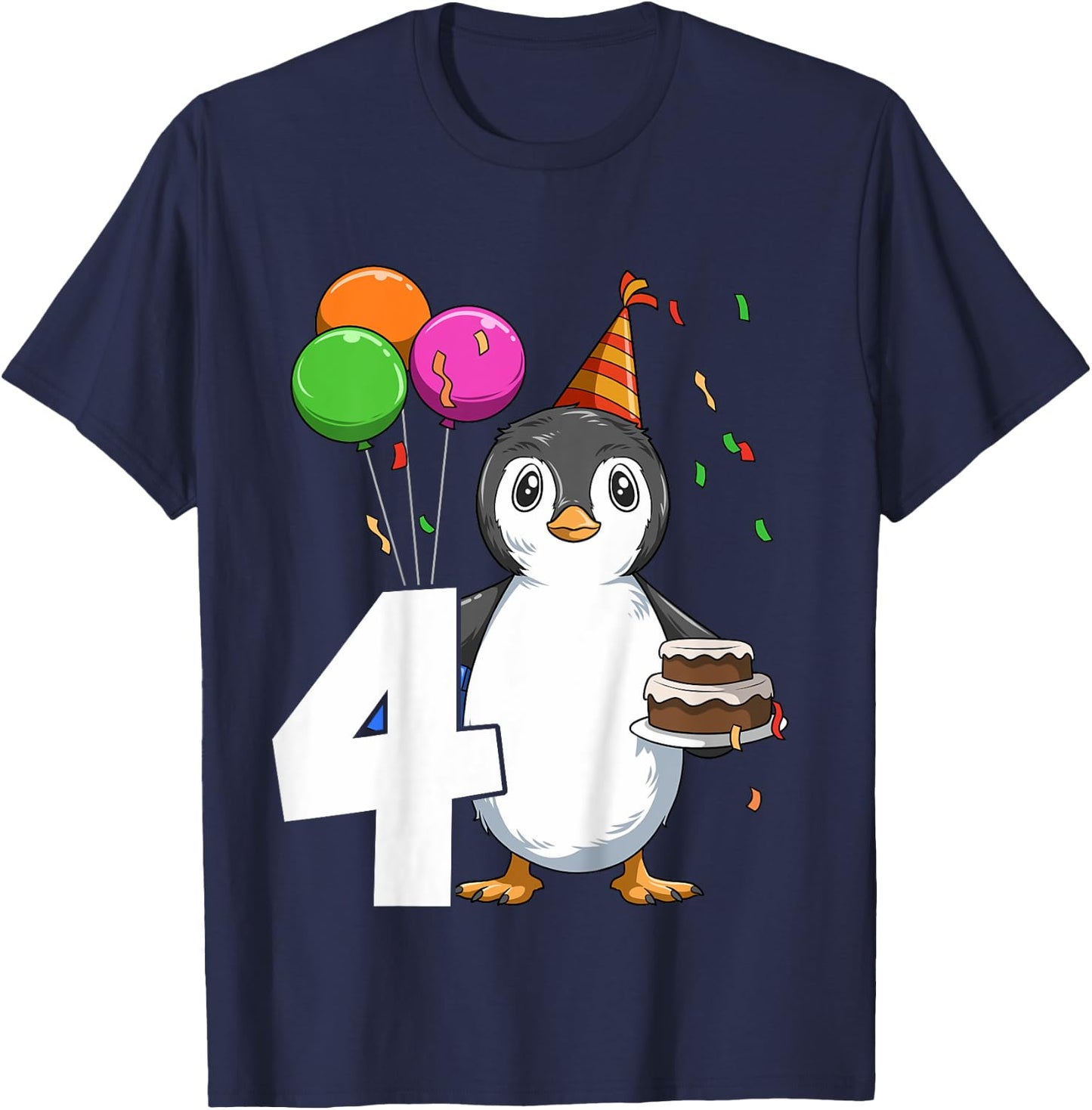 Penguin Birthday 4 Penguin 4th Birthday Outfit Penguin Party T-Shirt - T-Shirt | Navy