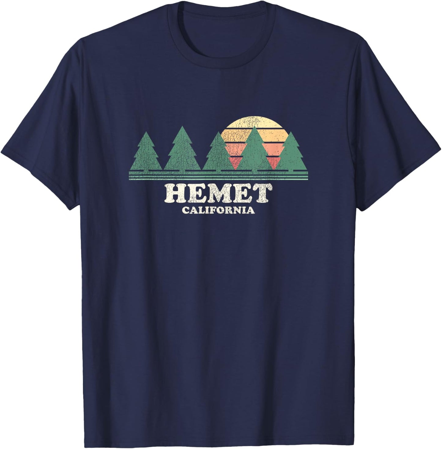 Hemet CA Vintage Throwback Retro 70s Design T-Shirt - T-Shirt | Navy