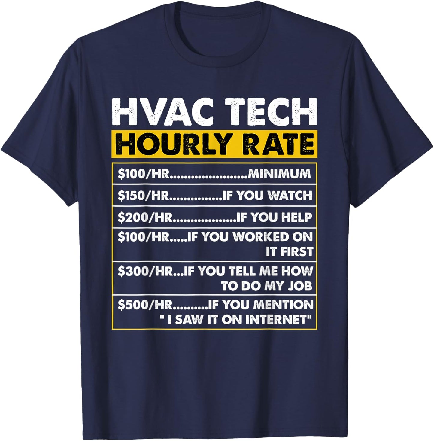 HVAC Tech Tools Funny Vintage HVAC Technician Hourly Rate T-Shirt - T-Shirt | Navy