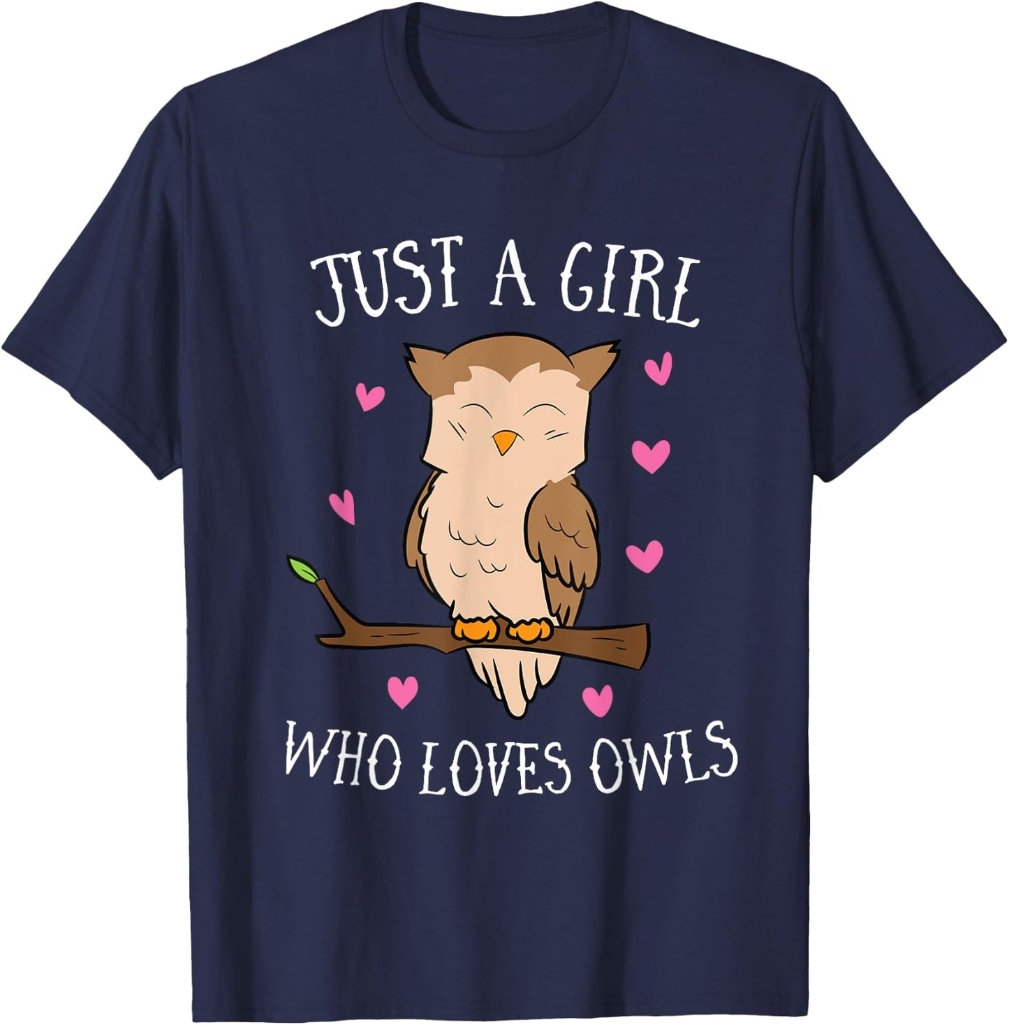 Just a Girl Who Loves Owls Cute Owl Girl T-Shirt - T-Shirt | Navy