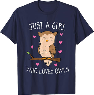 Just a Girl Who Loves Owls Cute Owl Girl T-Shirt - T-Shirt | Navy