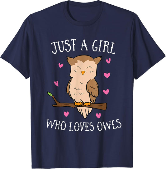 Just a Girl Who Loves Owls Cute Owl Girl T-Shirt - T-Shirt | Navy