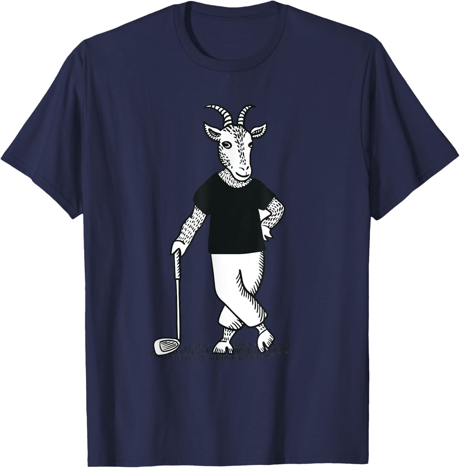 Goat Playing Golf Funny Animal Golfer Golf Club Lawn Golfing T-Shirt - T-Shirt | Navy