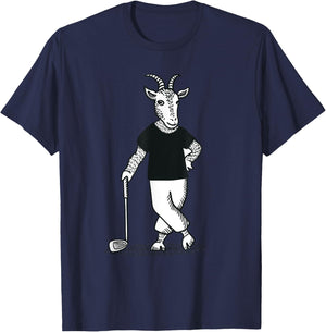 Goat Playing Golf Funny Animal Golfer Golf Club Lawn Golfing T-Shirt - T-Shirt | Navy