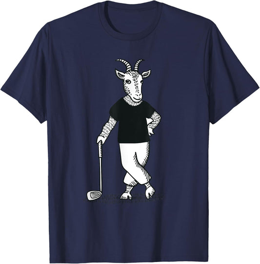 Goat Playing Golf Funny Animal Golfer Golf Club Lawn Golfing T-Shirt - T-Shirt | Navy