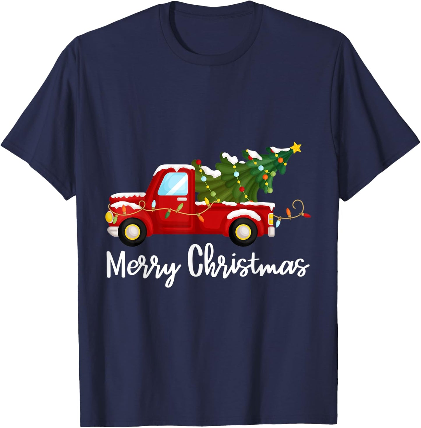 Vintage Wagon Christmas Tree Red Retro Farmer Truck Vacation T-Shirt - T-Shirt | Navy