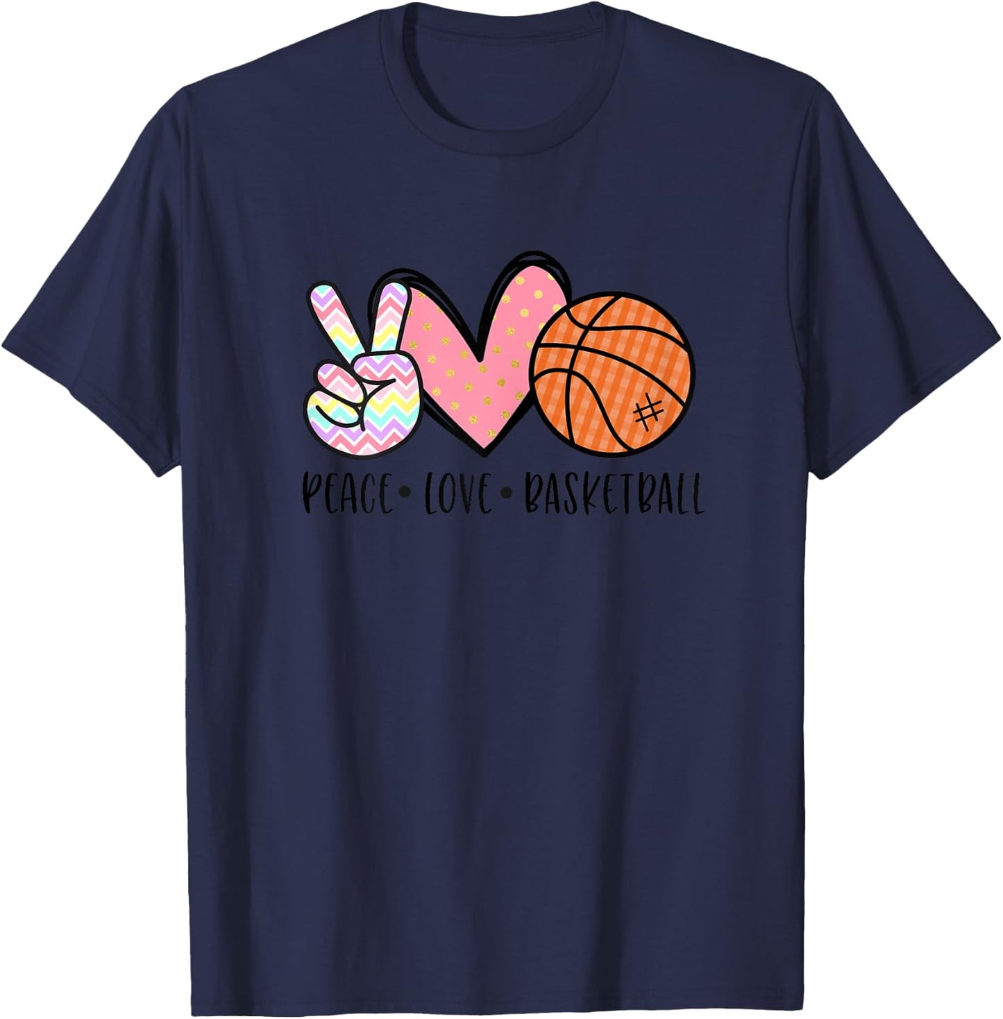 Peace Love Basketball Heart Teens Tween Girls T-Shirt - T-Shirt | Navy