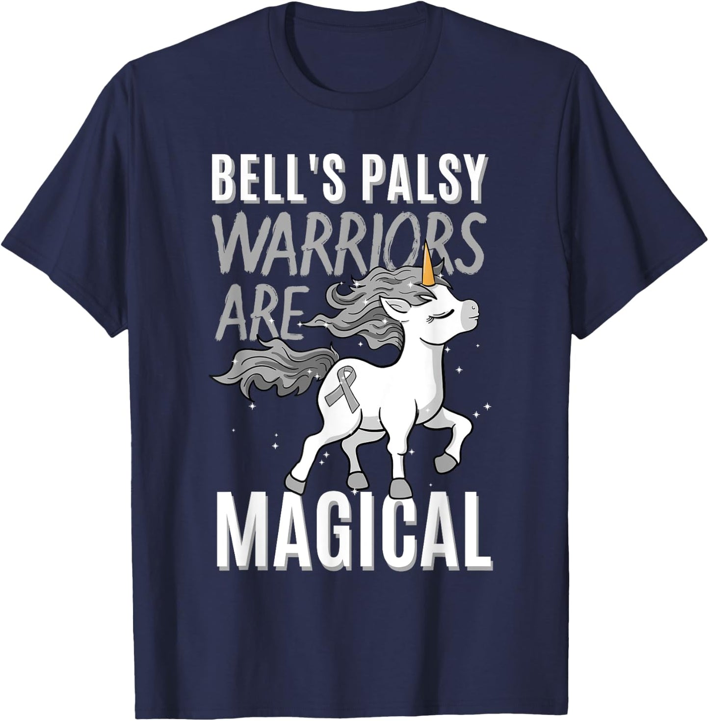 Bell's Palsy Warrior Idiopathic Facial Paralysis Unicorn T-Shirt - T-Shirt | Navy