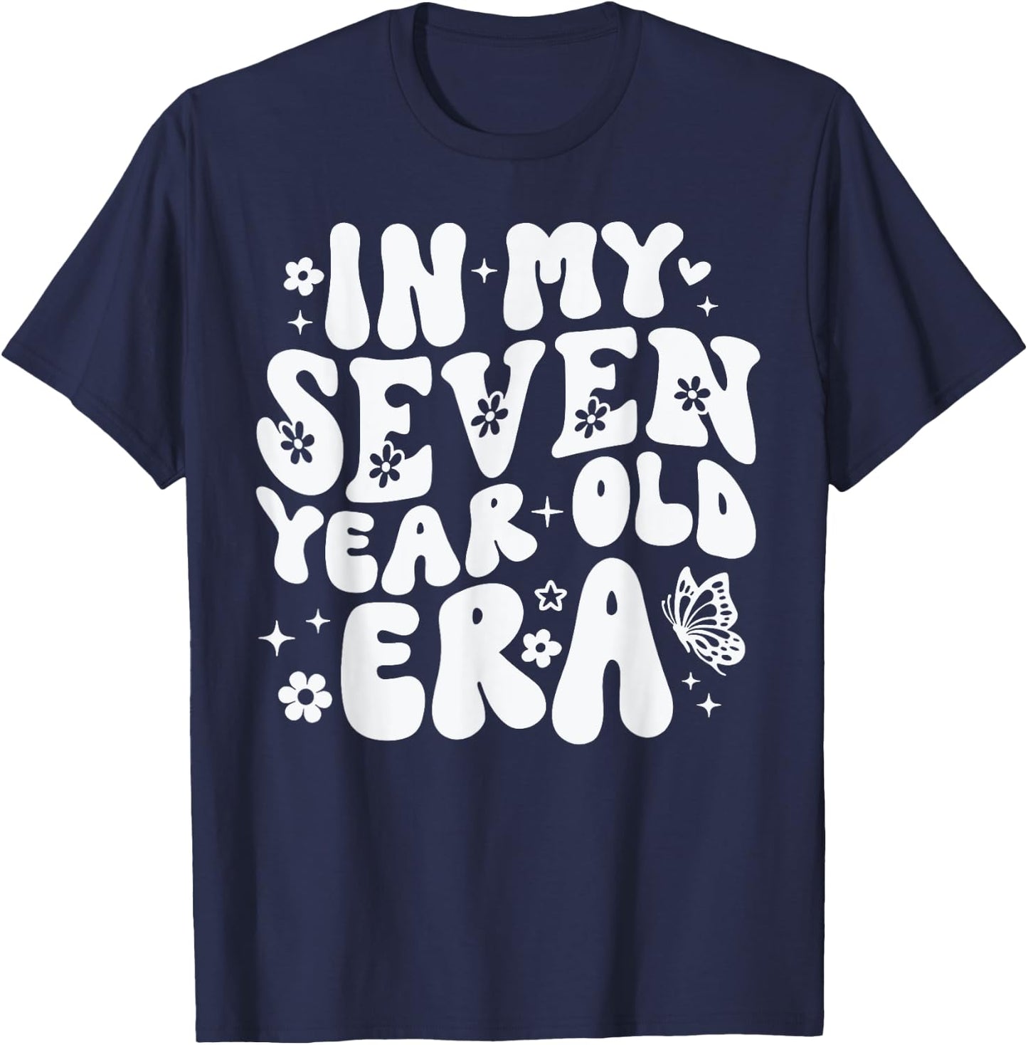 Groovy In My Seven Year Old Era Girl 7th Birthday 7 Yrs Old T-Shirt - T-Shirt | Navy