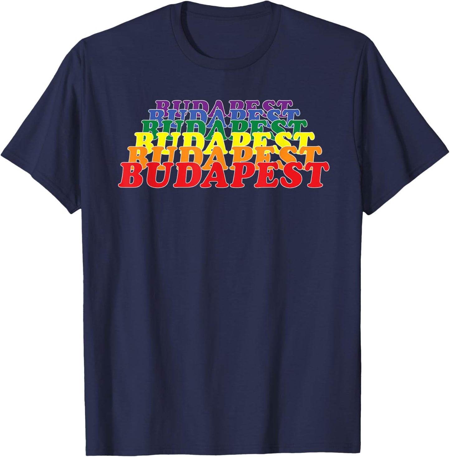 Budapest City Gay Pride Rainbow Word Design T-Shirt - T-Shirt | Navy