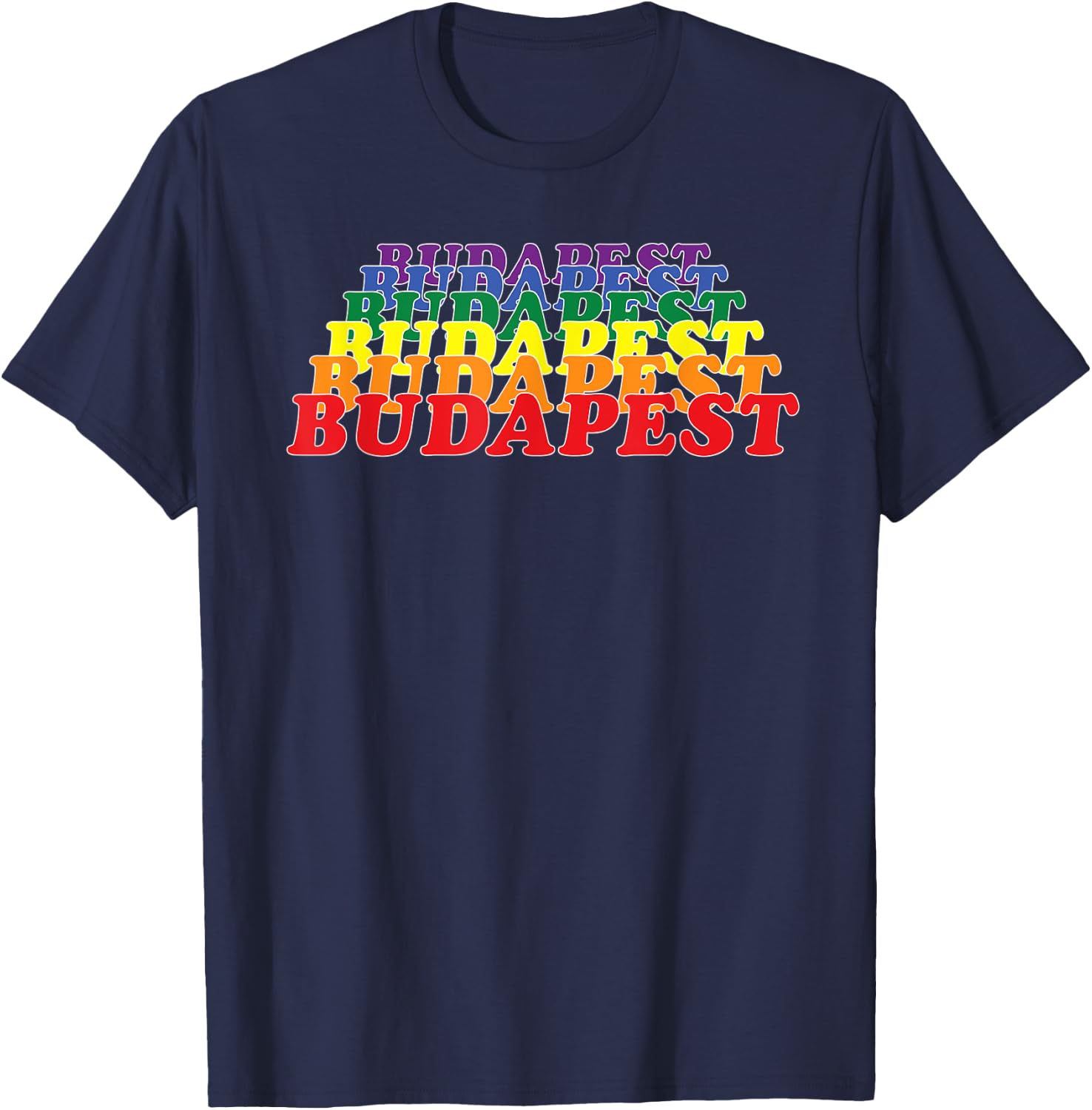 Budapest City Gay Pride Rainbow Word Design T-Shirt - T-Shirt | Navy
