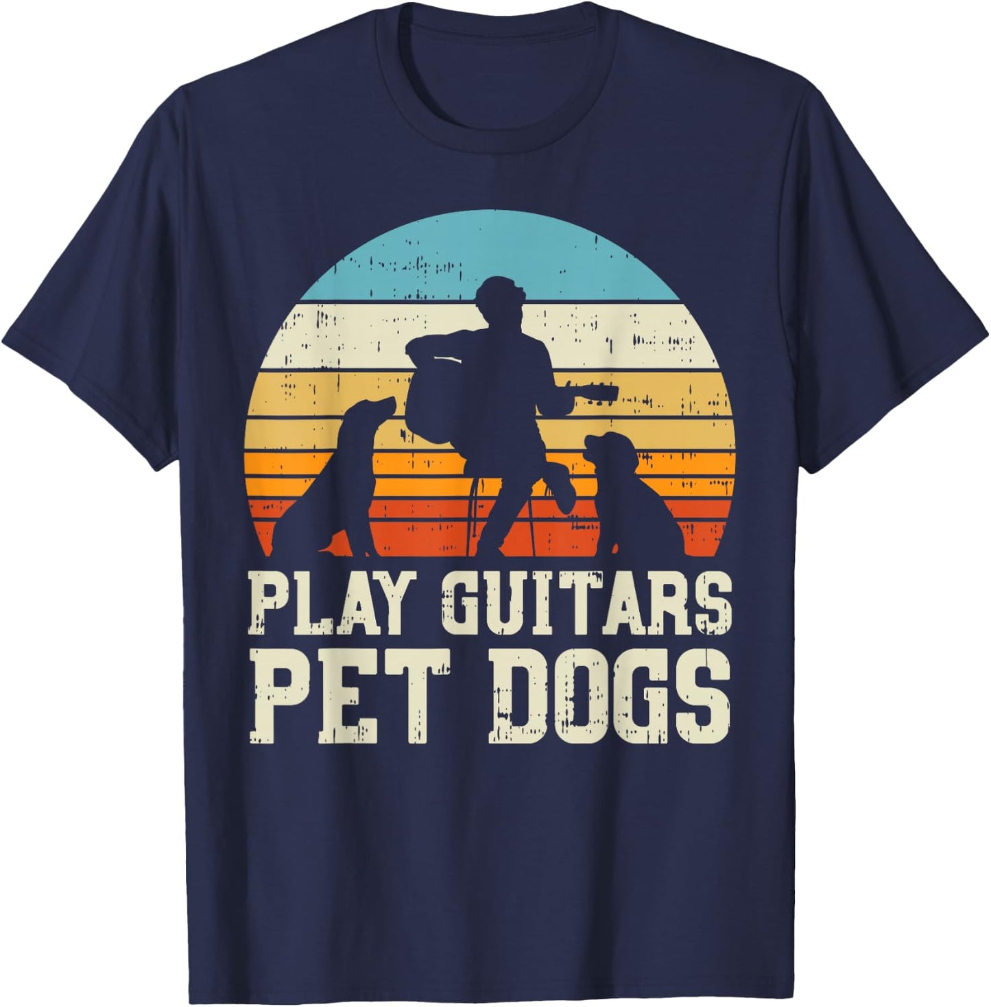 Play Guitars Pet Dog Retro Music Guitarist Animal Lover Gift T-Shirt - T-Shirt | Navy