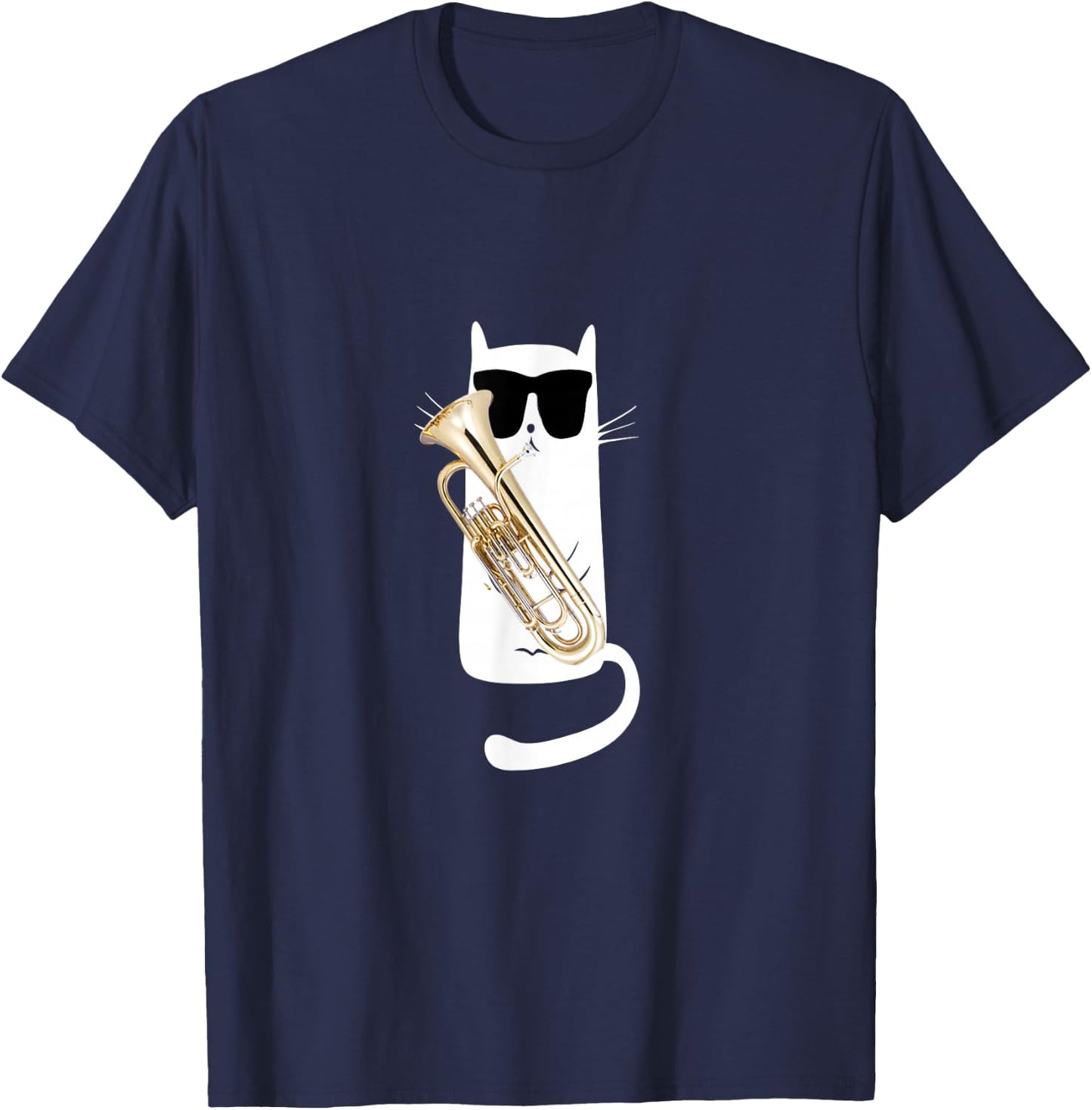 Funny Cat Wearing Sunglasses Playing Tuba T-Shirt - T-Shirt | Navy