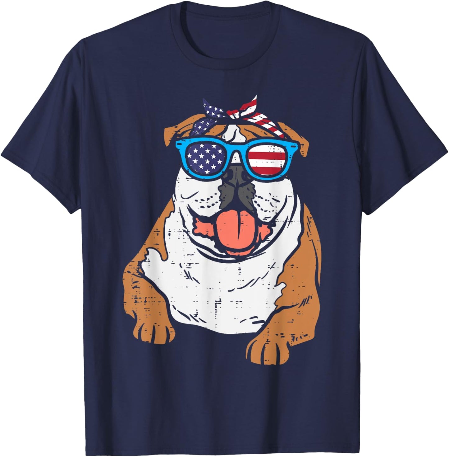Bandana English Bulldog American USA 4th Of July Fourth Dog Kids Men T-Shirt - T-Shirt | Navy