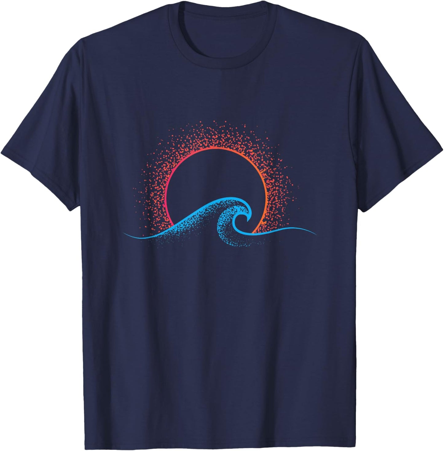 Boho Minimalist Sun Ocean Wave Art Summer Theme T-Shirt - T-Shirt | Navy