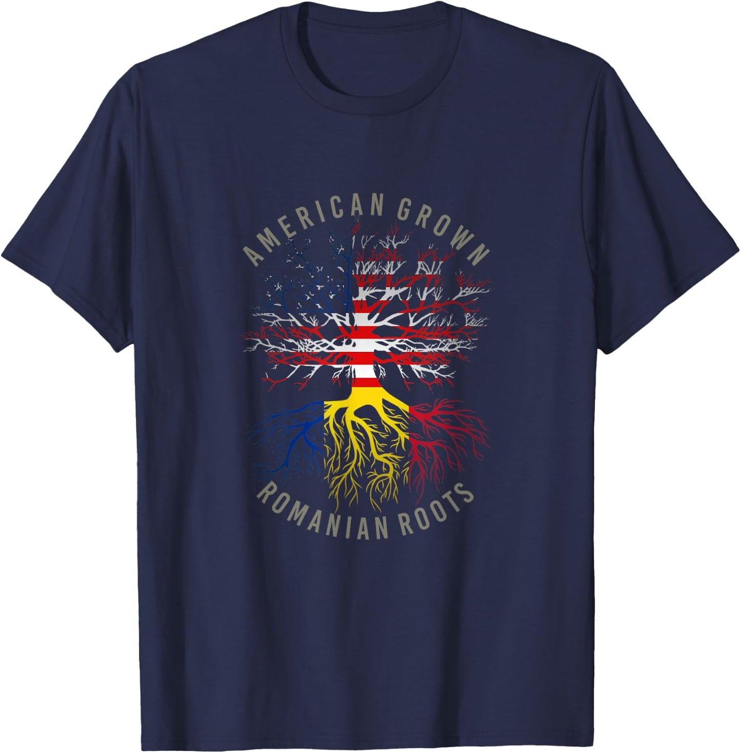 American Grown Romanian Roots USA Romania Flag Heritage Tree T-Shirt - T-Shirt | Navy